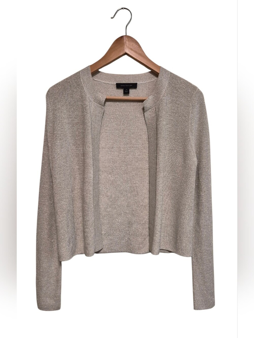 Metallic Shimmer Ann Taylor Cropped Open-Front Cardigan - Size XS